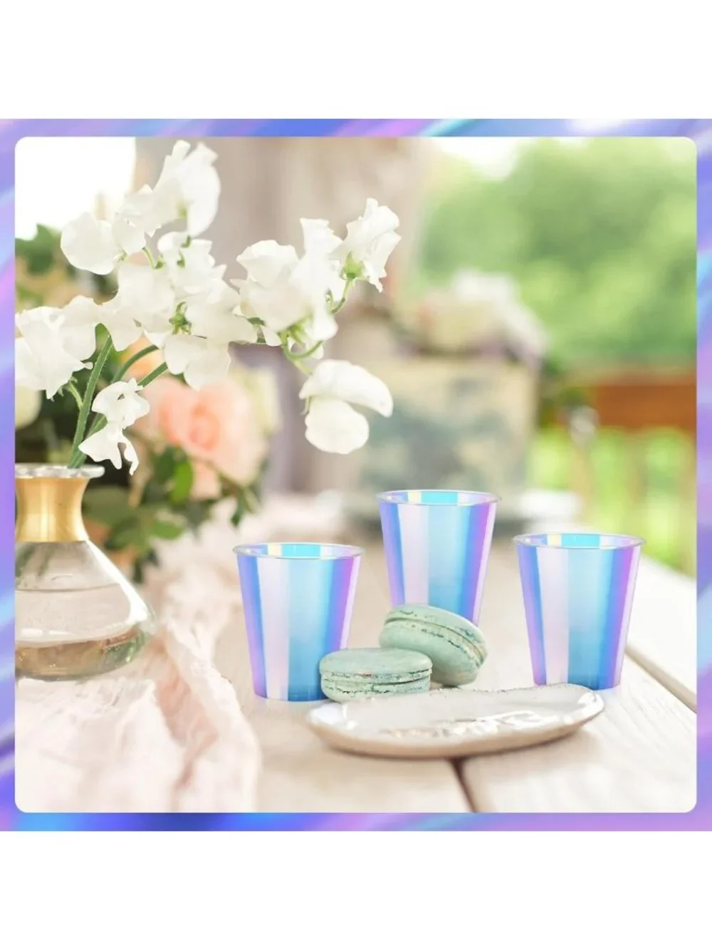 100 Pcs Iridescent Holographic Plastic Cups - Shiny Neon for Parties & Events